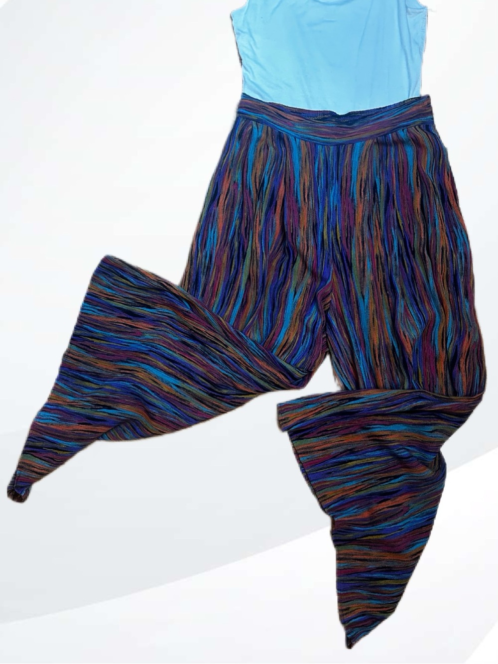 Multicolor Wave Stripe Wide Leg Crop Pants